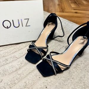 Quiz Navy Rhinestone Strappy Heels